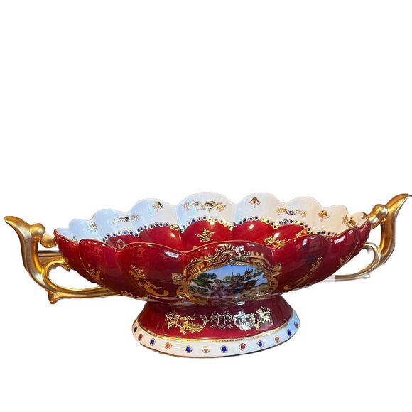 Vintage Sevres Style Porcelain Serving Bowl Hand Painted Scenes Gold Gilding Art - Picture 2 of 16